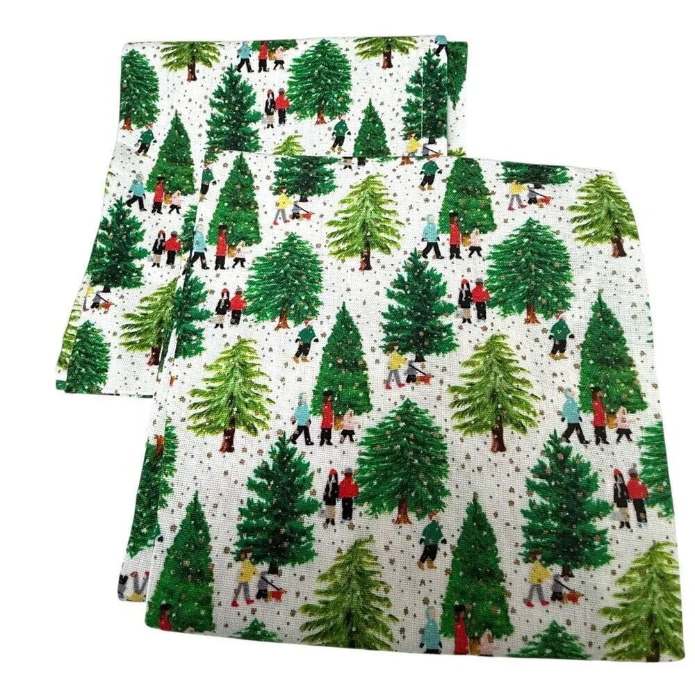 Paper Source Holiday Tea Towels Set of 2 Christmas Trees 100% Cotton NWOT